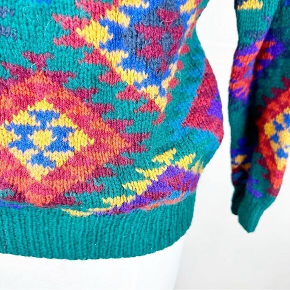 Vintage 90s Saks Fifth Avenue 100% Wool Chunky Colorful Pullover Sweater Small - Picture 4 of 7